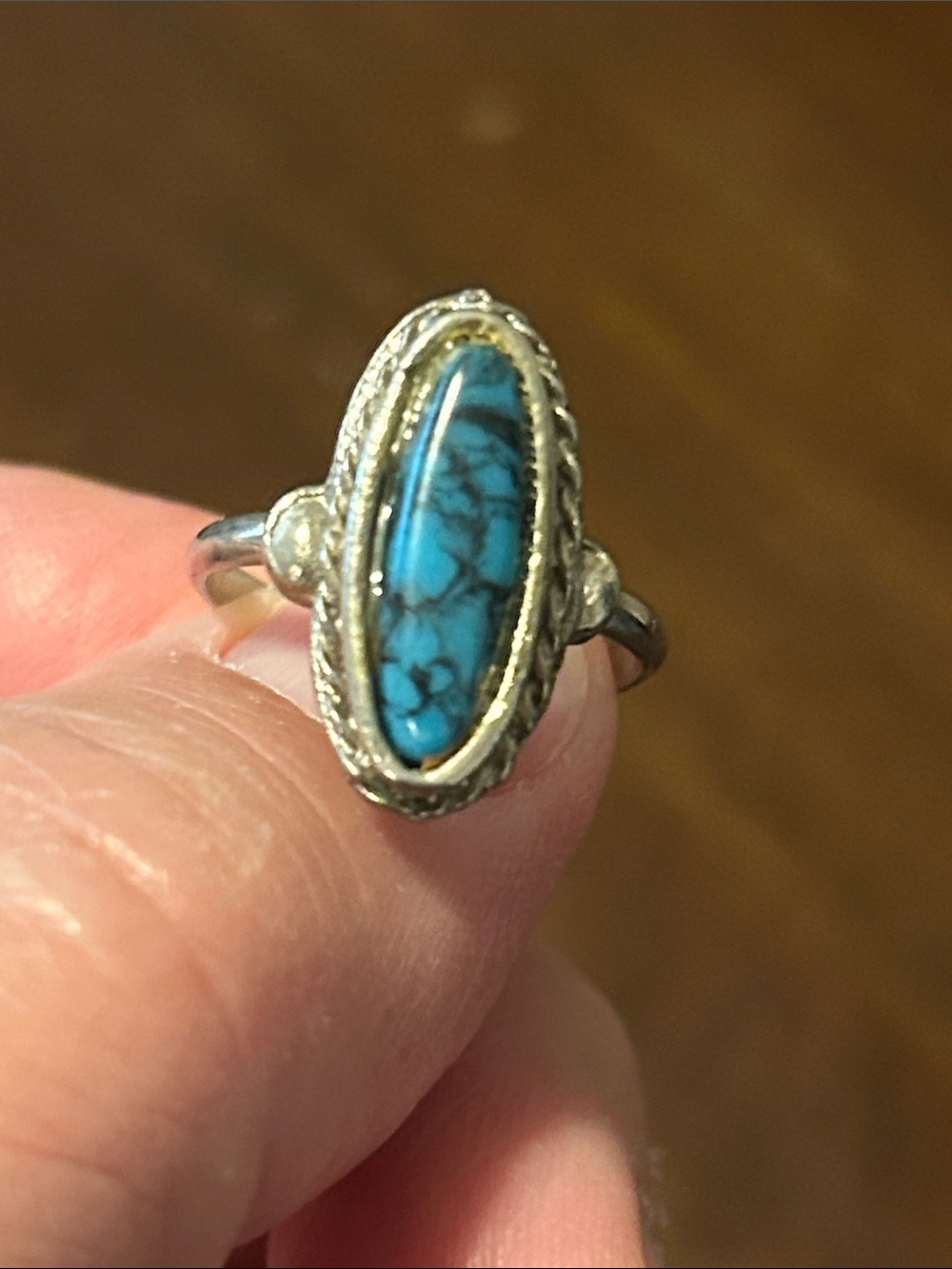 Vintage Faux Turquoise Silver Tone Ring Boho Southwestern Style adjustable